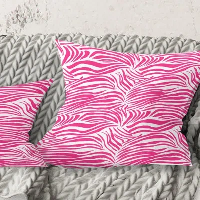 Design Art Glamour Zebra Animal Pattern - Mid-century Modernprinted Throw Pillow In Pink
