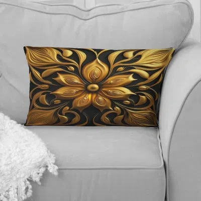 Design Art Glamourous Lily On Black V - Lily Printed Throw Pillow In Black;gold