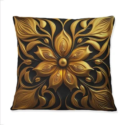 Design Art Glamourous Lily On Black V - Lily Printed Throw Pillow In Black;gold