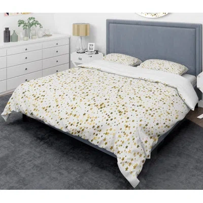 Design Art Glitter Confetti Mid-century Duvet Cover Set In White,golden