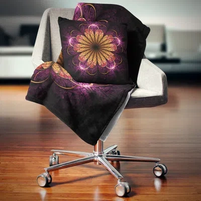Design Art Glittering Gold Purple Fractal Flower - Floral Printed Pillow