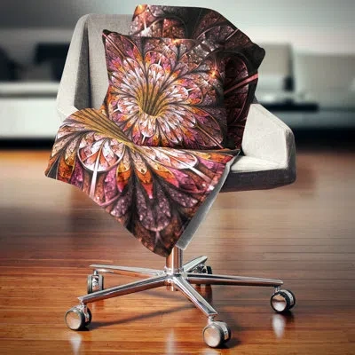 Design Art Glittering Light Red Fractal Flower - Floral Printed Pillow In Pink