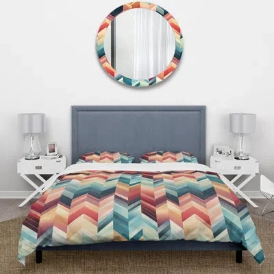 Design Art Global Chevron Mosaic Blue Microfiber Duvet Cover Set