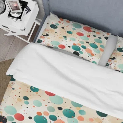 Design Art Global Polka Dot - Polka Dots Duvet Cover Set - Microfiber Polyester In Teal;coral
