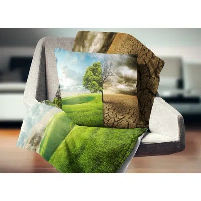 Design Art Global Warming - Landscape Printed Pillow In Blue;green
