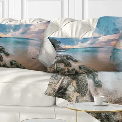 Design Art Gloomy Tropical Sunset Beach - Sea & Shore Printed Throw Pillow
