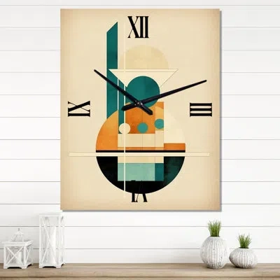 Design Art Glorious Full Moon Retro Gold & Teal Abstract Ii - Modern Geometric Wall Clock In Gold;teal