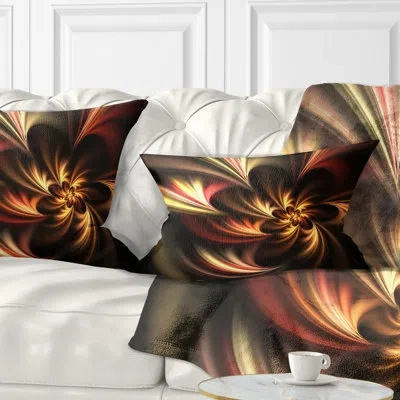 Design Art Glossy Yellow And Red Fractal Flower - Floral Printed Throw Pillow