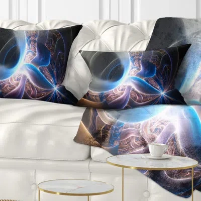 Design Art Glowing Blue Silver Plasma - Abstract Printed Throw Pillow