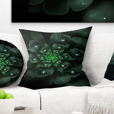 Design Art Glowing Crystal Green Fractal Flower - Floral Printed Pillow