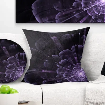 Design Art Glowing Crystal Purple Fractal Flower - Floral Printed Pillow