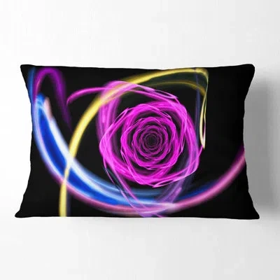 Design Art Glowing Purple Neon Rose - Floral Printed Throw Pillow