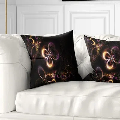 Design Art Glowing Small Fractal Flowers - Abstract Printed Pillow In Blue;black;brown;green;red;yellow