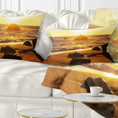 Design Art Glowing Waters Of Seashore - Sea & Shore Printed Throw Pillow In Multi-color