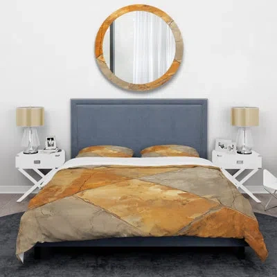 Design Art Gold Abstract Tile Mosiac Charm - Abstract Tile Duvet Cover Set In Beige;gold