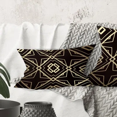 Design Art Gold And Black Art Deco Pattern - Mid-century Modern Printed Throw Pillow