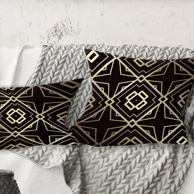 Design Art Gold And Black Art Deco Pattern - Mid-century Modern Printed Throw Pillow