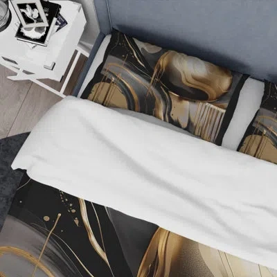 Design Art Gold And Black Captivating Marble Iv - Abstract Marble Duvet Cover Set - Microfiber Polyester In Black;gold