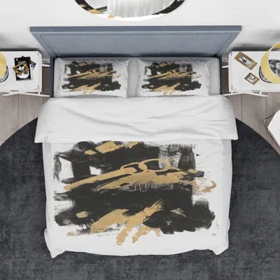 Design Art Gold And Black Drift I - Modern Glam Duvet Cover Set - Microfiber Polyester In Brown