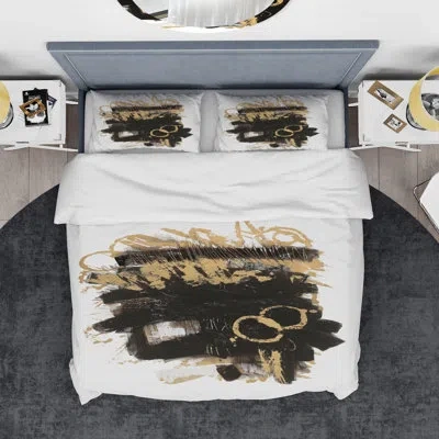 Design Art Gold And Black Drift Ii - Glam Modern Duvet Cover Set - Microfiber Polyester
