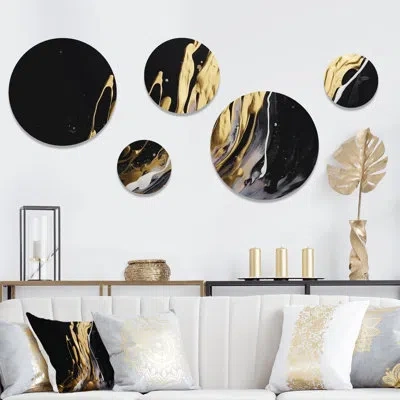 Design Art Gold And Black Marble Medley Ii - Abstract Marble Metal Wall Décor In Black;gold