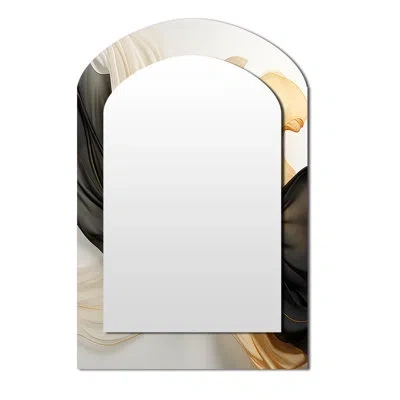 Design Art Gold And Black Soft Wave Fusion Iv - Abstract Shapes Arch Decorative Wall Mirror, Modern Asymmetrica In Gold;black