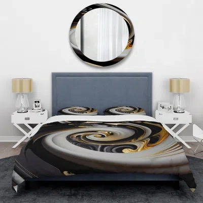 Design Art Gold And Black Stained Glass Spiral Iii - Modern Spiral Duvet Cover Set - Microfiber Polyester In Black;gold