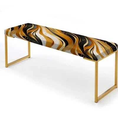 Design Art Gold And Black Striped Bengals - Marble Upholstered Gold Bench