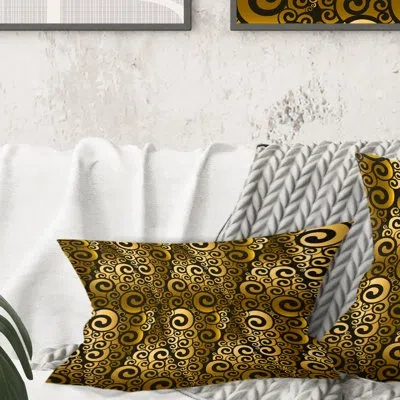 Design Art Gold And Black Swirl I - Mid-century Modern Printed Throw Pillow