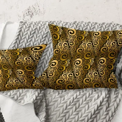 Design Art Gold And Black Swirl I - Mid-century Modernprinted Throw Pillow In Black;gold