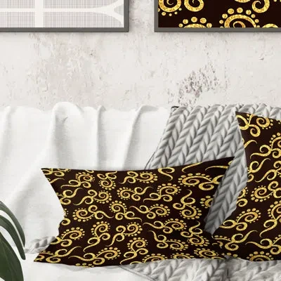 Design Art Gold And Black Swirl Ii - Mid-century Modernprinted Throw Pillow