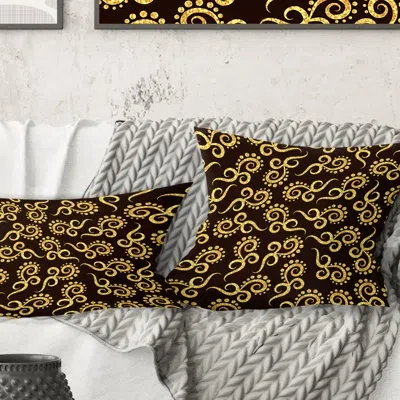 Design Art Gold And Black Swirl Ii - Mid-century Modernprinted Throw Pillow In Black;gold;black;gold