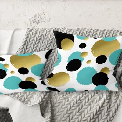 Design Art Gold And Blue Circles - Mid-century Modernprinted Throw Pillow