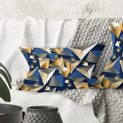 Design Art Gold And Blue Cubes - Mid-century Modernprinted Throw Pillow
