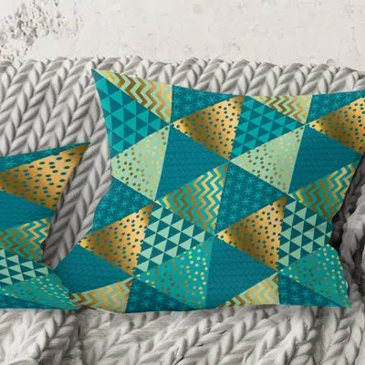 Design Art Gold And Blue Dynamics I - Mid-century Modernprinted Throw Pillow
