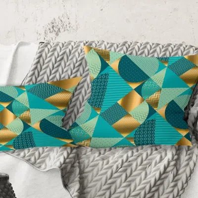 Design Art Gold And Blue Dynamics Ii - Mid-century Modernprinted Throw Pillow In Blue;white;green;red;yellow;pink