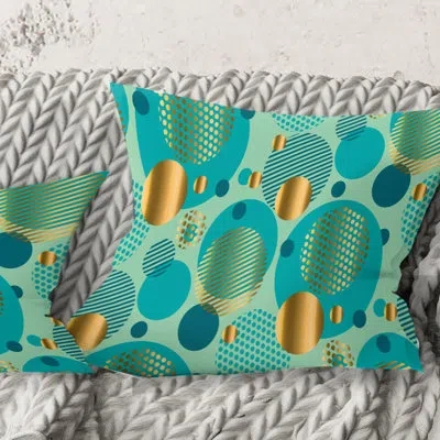 Design Art Gold And Blue Dynamics Iii - Mid-century Modernprinted Throw Pillow