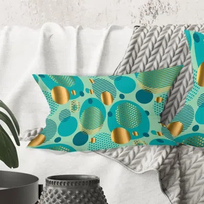 Design Art Gold And Blue Dynamics Iii - Mid-century Modernprinted Throw Pillow