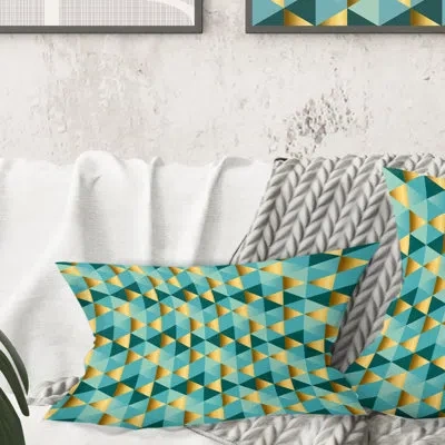 Design Art Gold And Blue Dynamics V - Mid-century Modernprinted Throw Pillow