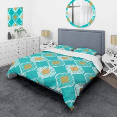Design Art Gold And Blue Ethnic Pattern - Patterned Duvet Cover Set In Mint,yellow