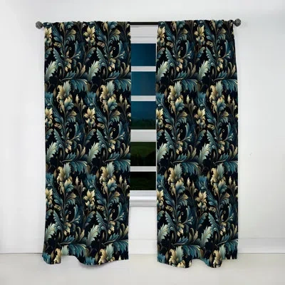 Design Art Gold And Blue Luxury Damask Serenade Iii - Damask Curtain - Velvet Room Darkening - 1 Panel In Blue;gold
