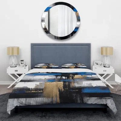 Design Art Gold And Blue Paint Elegance I - Abstract Collages Duvet Cover Set In Blue;black