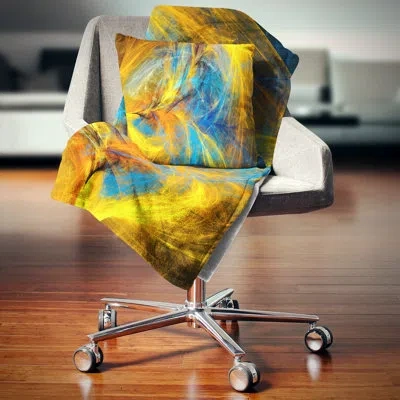 Design Art Gold And Blue Psychedelic Pattern - Abstract Printed Pillow