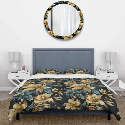 Design Art Gold And Blue Royal Flower Gardens I Bedding In Blue;gold