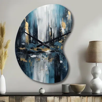 Design Art Gold And Blue Urban Elegance Iii - Asymmetrical City Art Deco Metal Wall Clock, Gold Wall Clock Prin In Blue;gold