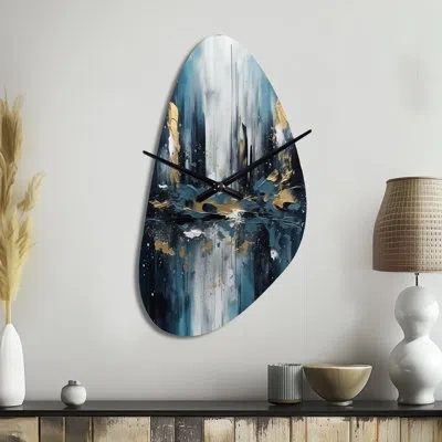 Design Art Gold And Blue Urban Elegance Iii - City Art Deco Unique Shape Metal Wall Clock, Gold Asymmetrical Wa