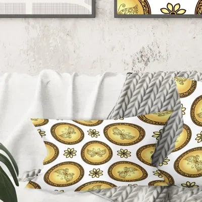 Design Art Gold And Browne Pattern With Gradient Vintage Circles - Mid-century Modernprinted Throw Pillow