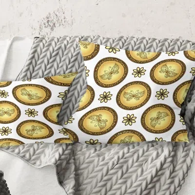 Design Art Gold And Browne Pattern With Gradient Vintage Circles - Mid-century Modernprinted Throw Pillow