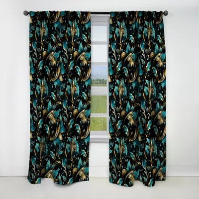 Design Art Gold And Green Luxury Damask Pattern Iii - Ikat Curtain - Blackout Damask Curtain - 1 Panels In Green;gold