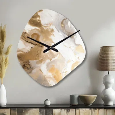 Design Art Gold And Grey A Marble Effect Iv - Marble Unique Shape Metal Wall Clock, Modern Freeform Wall Clock  In Gray;gold